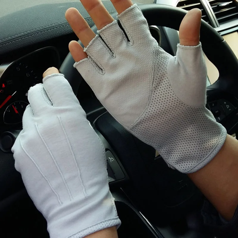Men's Summer Ice Silk Half Finger Thin Outdoor Cycling Nonslip Breathable Fitness Gloves For Sports Sunscreen Driving Gloves L21