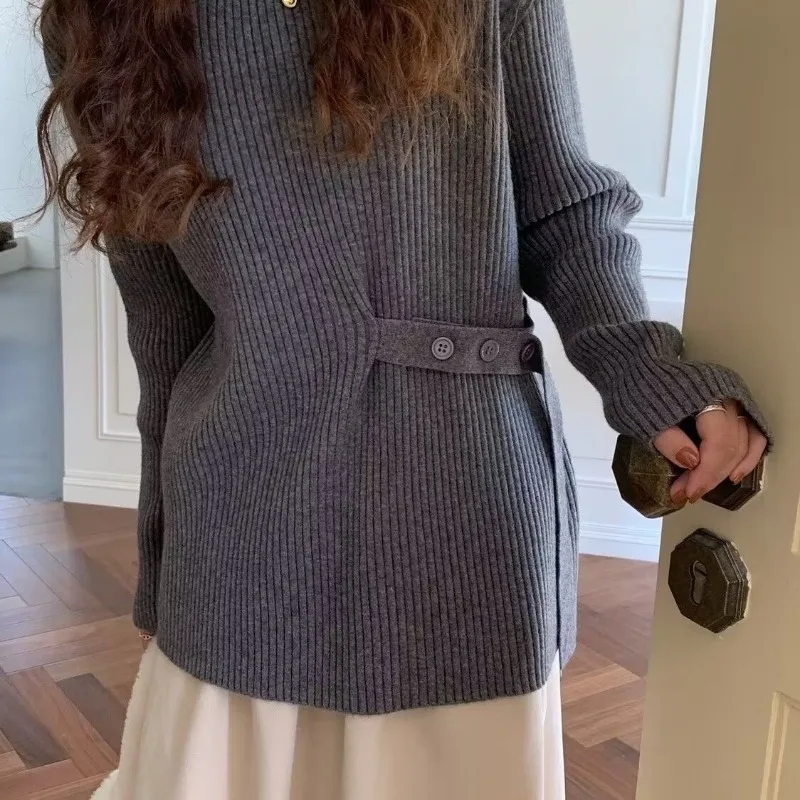 Вязаный свитер для женщин на осень и зиму, новый универсальный свободный пуловер, топ с длинными рукавами