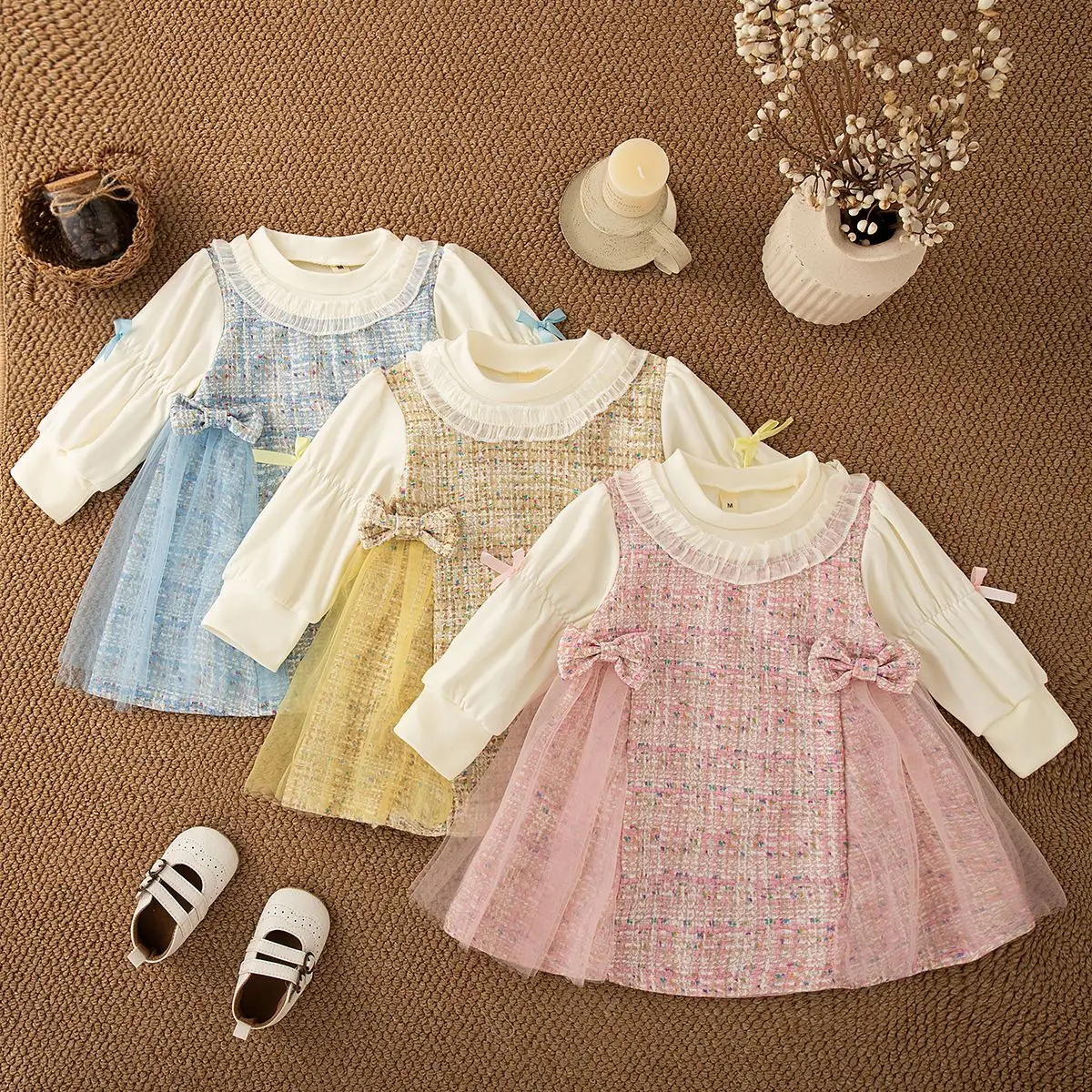 Baby Girl Dress Spring And Autumn Cotton Bow Pattern Long Sleeved Girls Dresses Cute And Casual Girl Princess Baby Clothing