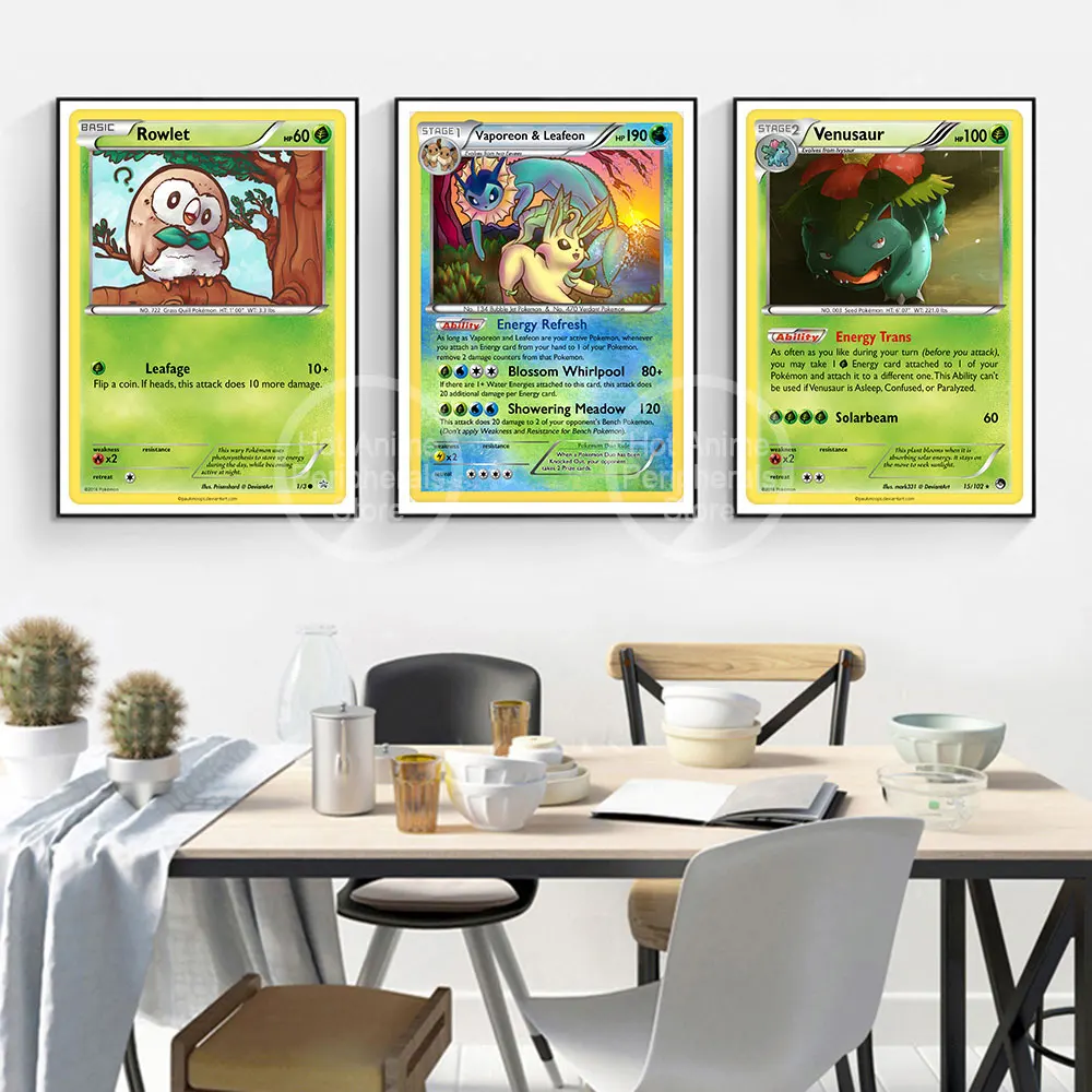 Posters Anime Pokémon Peripheral Art Introduction to Card Properties Canvas Painting Mewtwo Eevee Cartoon Picture Mural Decorate