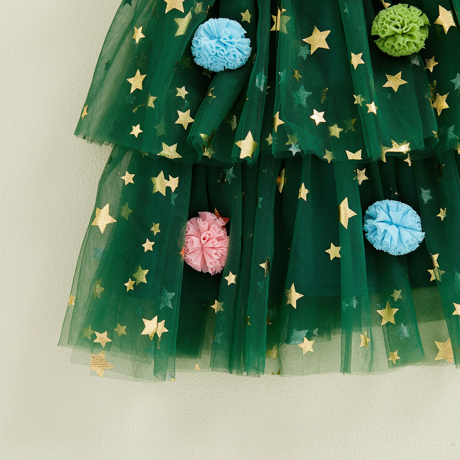 1-6Y Toddler Kids Girl Christmas Mesh Lace Dress Star Print Sleeveless Tie-up Strap Smocked Tulle Cake Dresses Costume