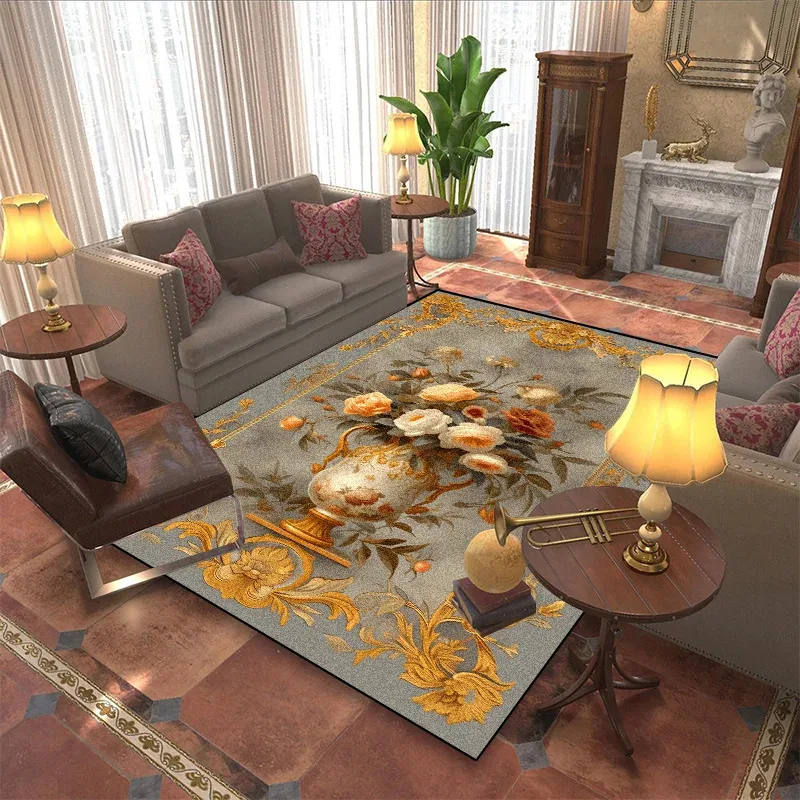 

UBN33Modern Light Luxury Gold Carpet Living Room Decoration Bedroom Bedside Large Size Rugs Washable Home Lounge Study Floor9Hb^