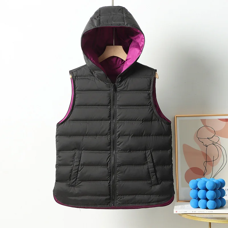 2024 nuova moda con cappuccio piumino donna senza maniche piumini anatra piuma Gilet autunno inverno stile coreano Gilet femminile