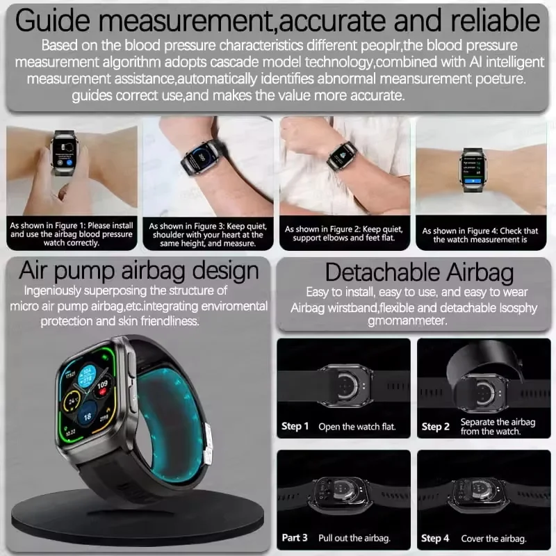 2026 New Upgrade AI Diagnostic Airbag Precise ECG Blood lipids Blood Pressure Health Smart Watch Uric Acid Smart Watch Men Women