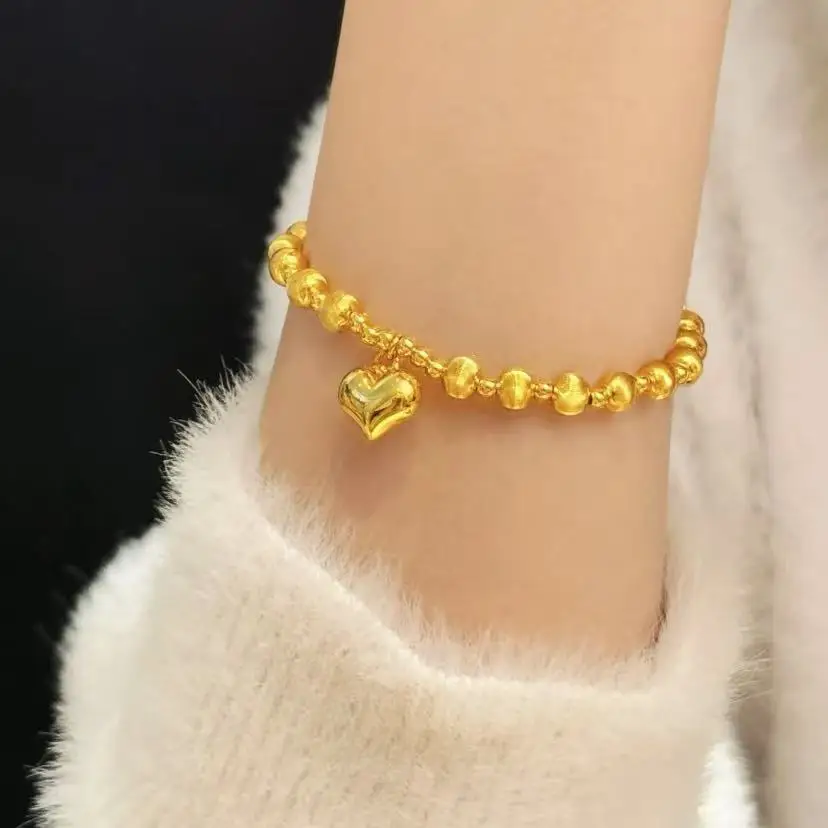 

Plated With Genuine Gold Retention Gold Sparkling Cat Eyes Heart Shaped Round Copper Bracelet Laser Transfer Girls Gift