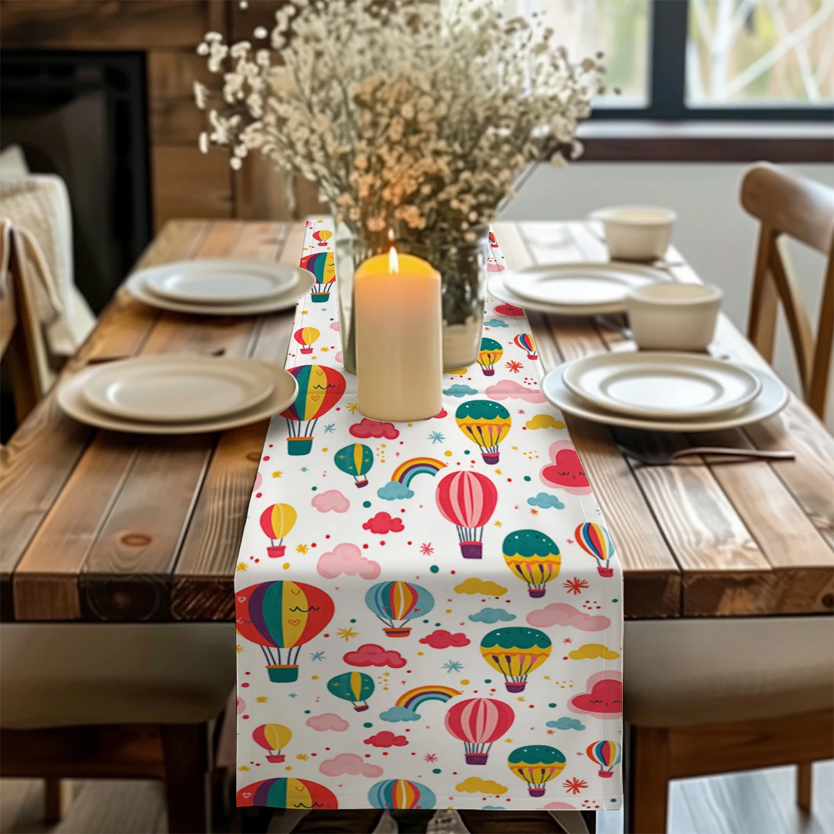 Hot Air Balloon Rabbit Cloud Table Runners Tablecloth Home Decoration Dining Tables Table Runner Wedding Party Tablecover