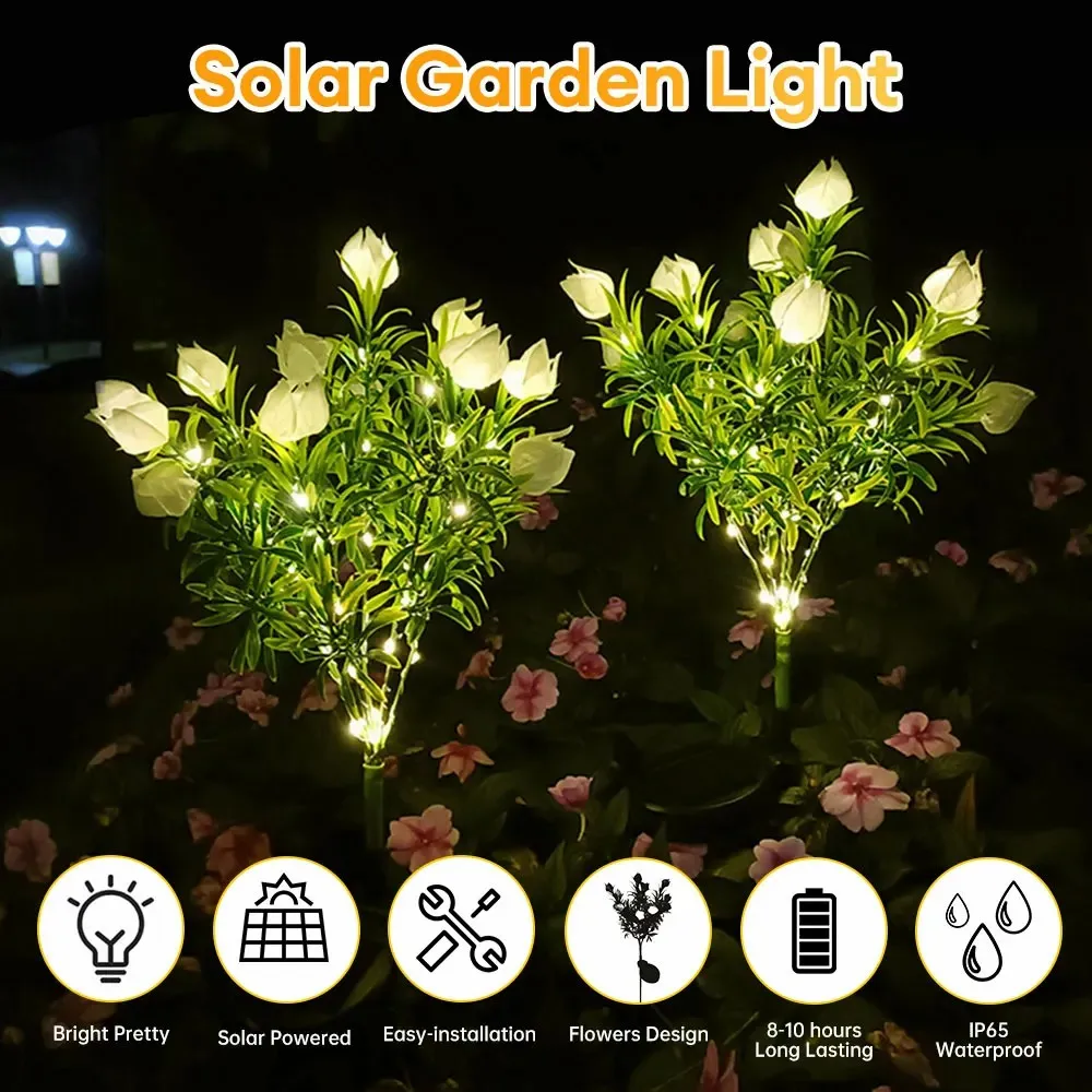 E2 1PC Solar Garden Lantern Flower Light Artificial Flower Solar Lamp Light Outdoor Garden Decorative Solar Powered Flower Light