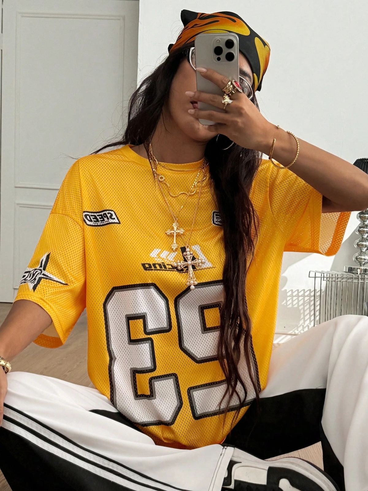 Coolane Women's Streetwear Sports Blockcore Number Printed Mesh Jersey T-Shirt,Couple Same Style Y2k