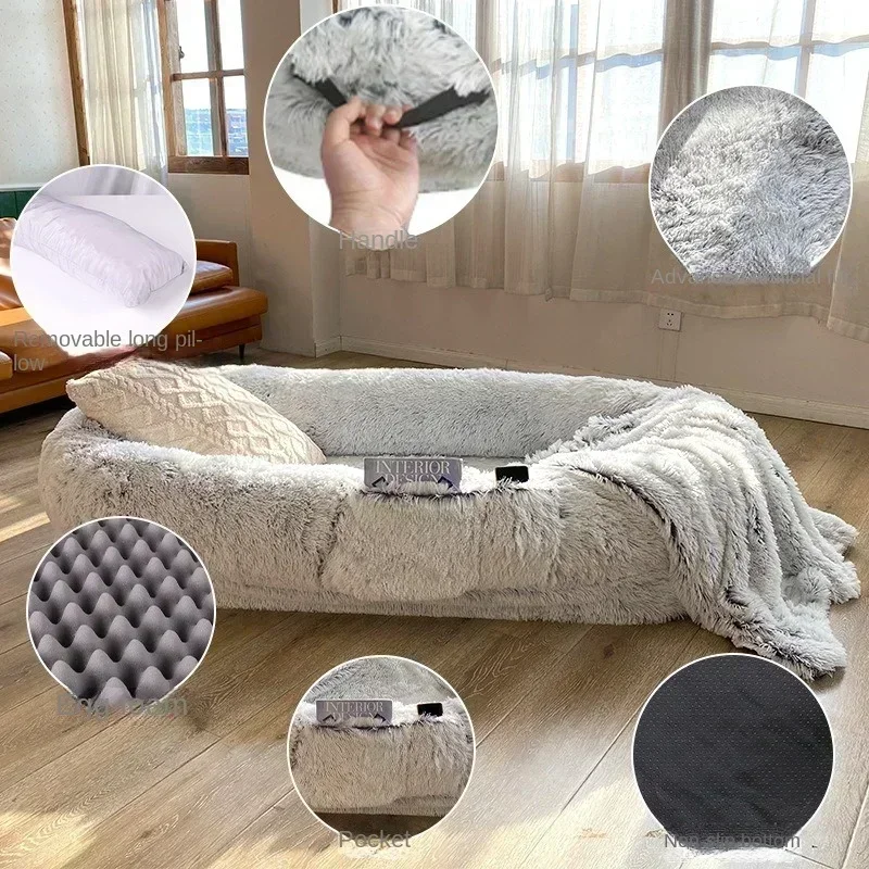 2025 New Human Dog Kennel Plush Round Pet Kennel Dog Bed Winter Warm Sponge Dog Pads Pet Supplies Pet Mattresses