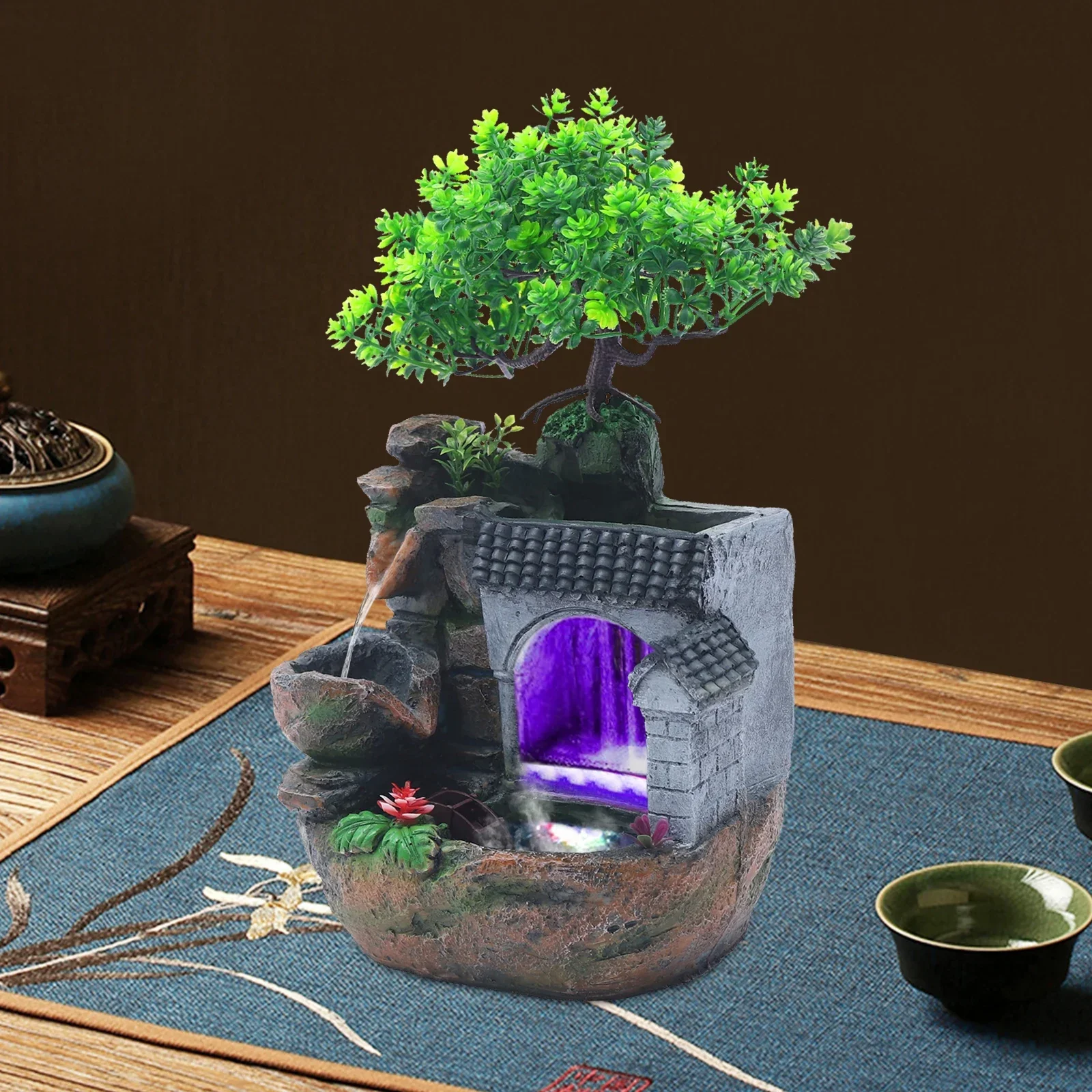 

Фонтан-водопад Bymaocar Rockery для фэншуй, для гостиной, офисного стола, с LED-подсветкой, для интерьера, с вилкой стандарта США, нетоксичный, безопасный и долговечный