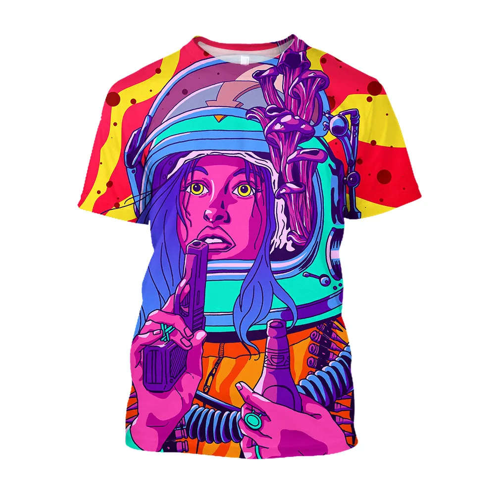 Jumeast 3D Gun Beauty Cyberpunk Printed Pop Art Men Aesthetic T-shirts Casual Baggy Plus Size Graphic T Shirts Cool Male Clothes