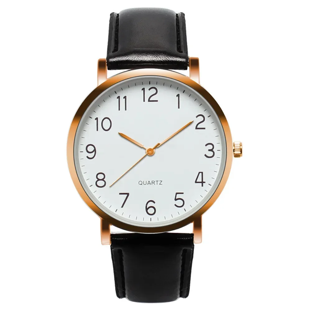 Relógio de quartzo analógico vintage para homens, relógios simples, cinta número árabe, mostrador redondo mínimo, pulseira de couro preto clássico