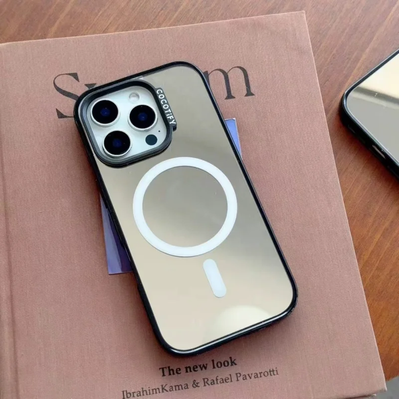 Funda de teléfono de maquillaje con espejo acrílico de lujo para iPhone 16 15 14 13 12 Pro Max Plus, funda Magsafe con atracción magnética