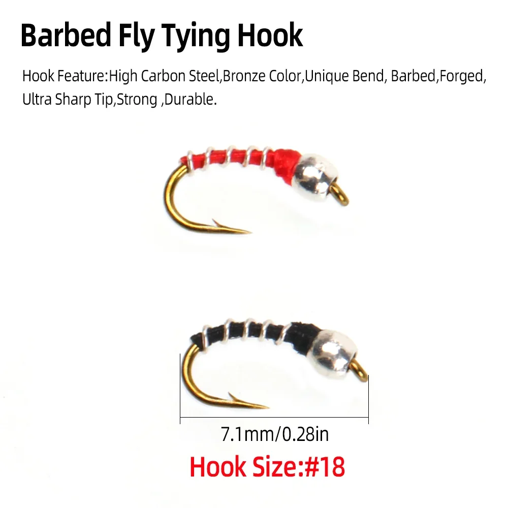 Wifreo 10pcs Zebra Midge Nymph Fly Emergers Fly Tying Hook #18 Wet Fly Fishing Flies Trout Bluegill Panfish Fishing Lure Baits