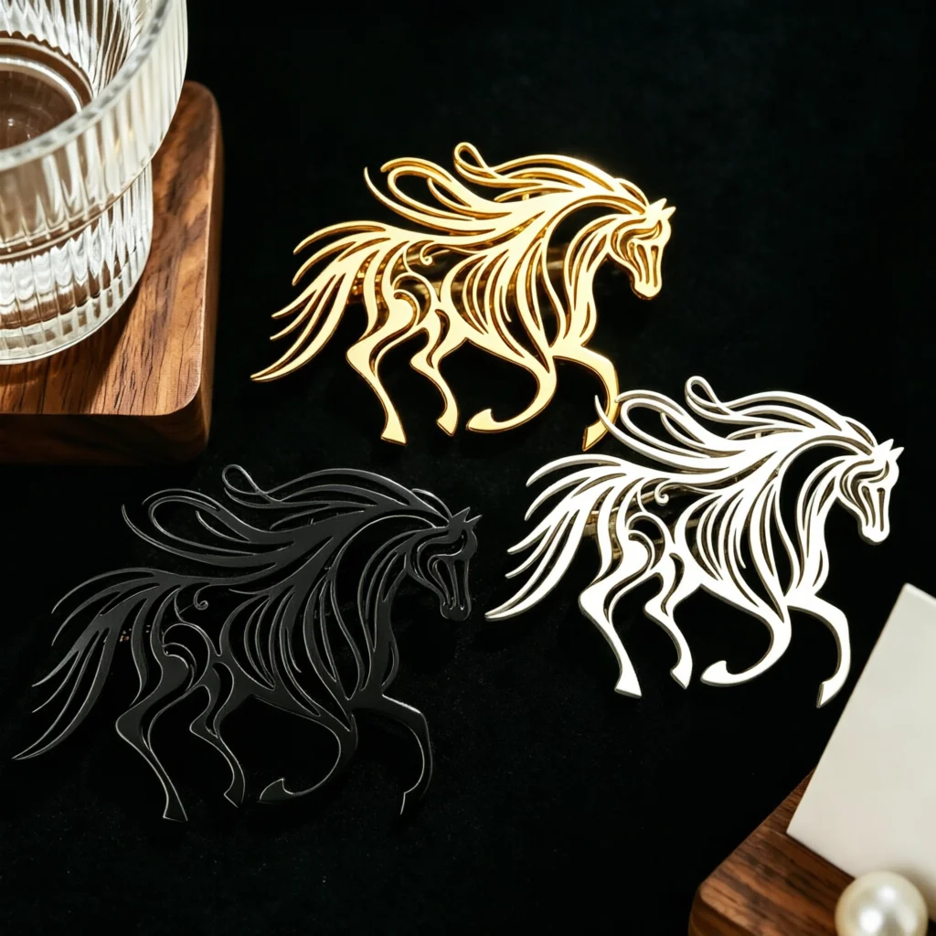 

Hollow Running Horse Stainless Steel 18K Gold Plated Brooch Waterproof Lapel Pin for Suit Formal Outfit Jewelry Gift for Her Him