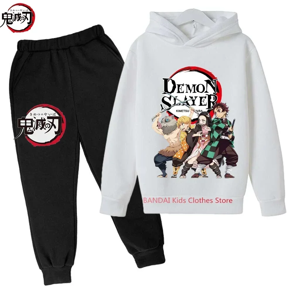 2-13 anni bambini Demon Slayer felpe con cappuccio set felpe a maniche lunghe autunno e primavera per bambini pantaloni 2 pezzi abiti in Costume