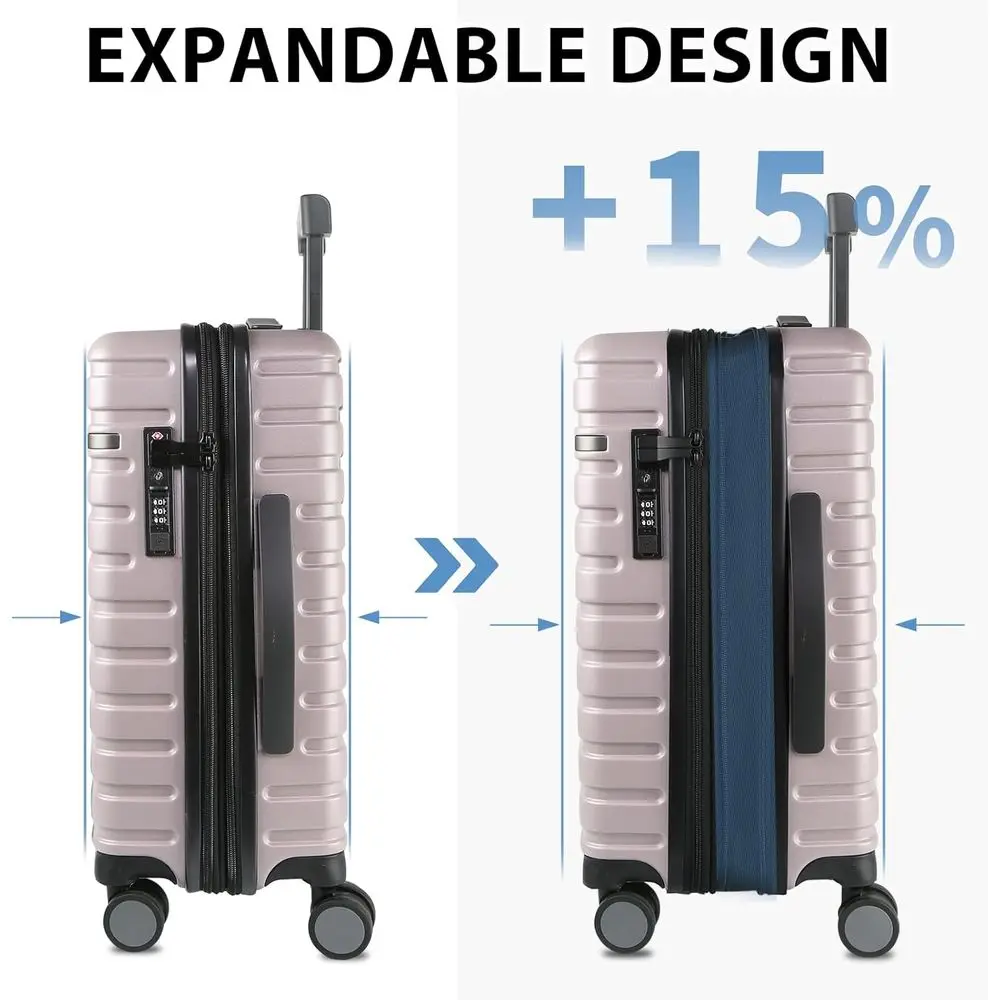 Expandable 20-Inch Hard Shell Carry-On Suitcase with Spinner Wheels, TSA Lock, and Light Purple Finish