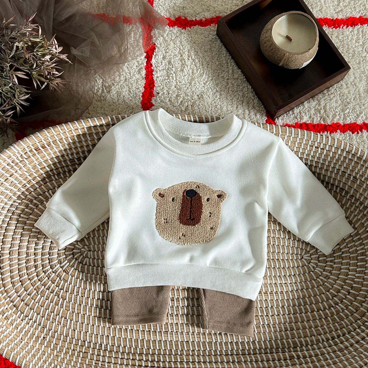 

Winter Baby Clothes Boy Girl Infant Toddler Outfit Thicken Long Sleeve Cartoon Bear Top Elastic Pants Newborn Sets Warm Clothes