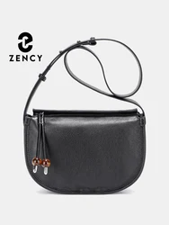Zency Women Black Messenger Bag Split Leather Handbags Crossbody Large Capacity Single Shoulder Bag For Commuters Shoppers