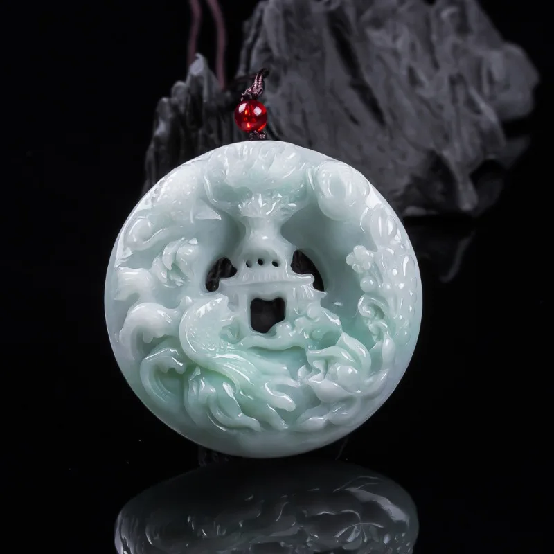 

Natural Emerald Jade Carp Surmount Dragon Gate Pendant Necklace Real Carved Charm Jadeite Jewelry Fashion Amulet Gifts Women