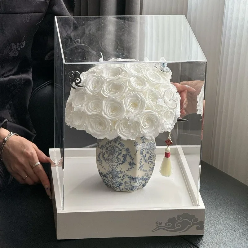 Blue and white porcelain vase high-end new Chinese flower box for girls' girlfriends' birthday gifts