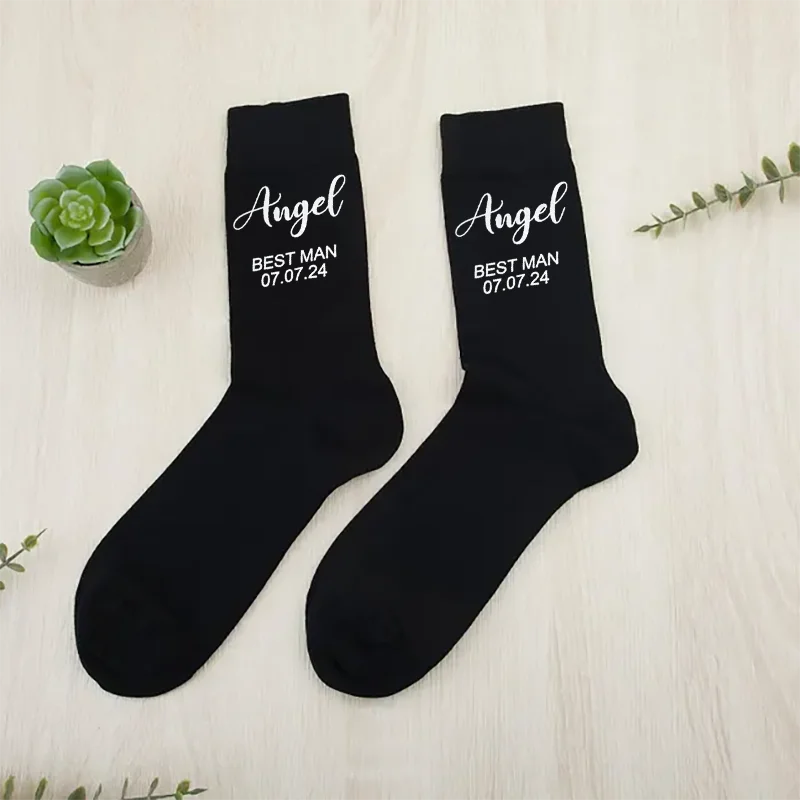 2025 Personalisierte Hochzeitssocken mit individuellem Namen, Socken für die Hochzeitsgesellschaft, Geschenke für den Bräutigam und die Trauzeugen, Artikel für die Heiratsantragung – Detail 3
