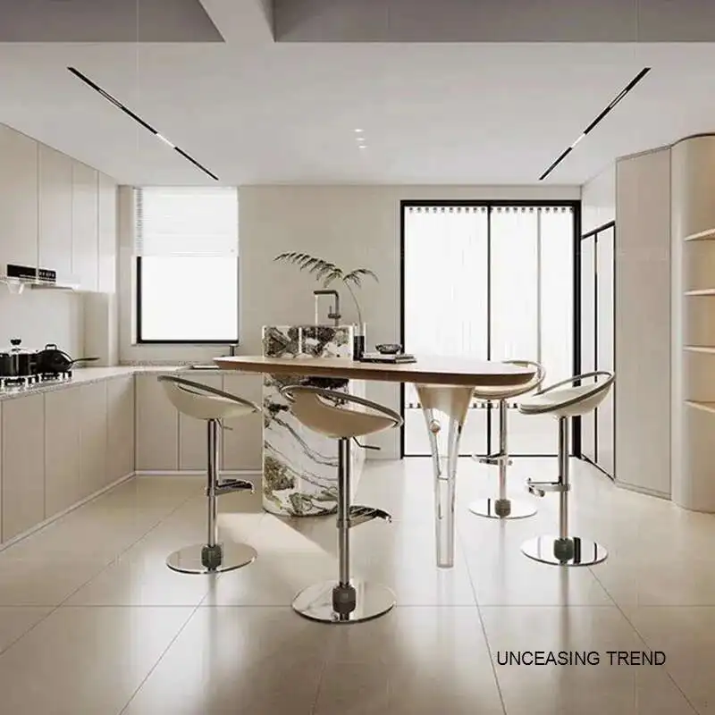 レザーレセプションバースツール、北欧の回転キッチンカウンター、ハイカウンター、アクセントデザインアイランド、高級家具