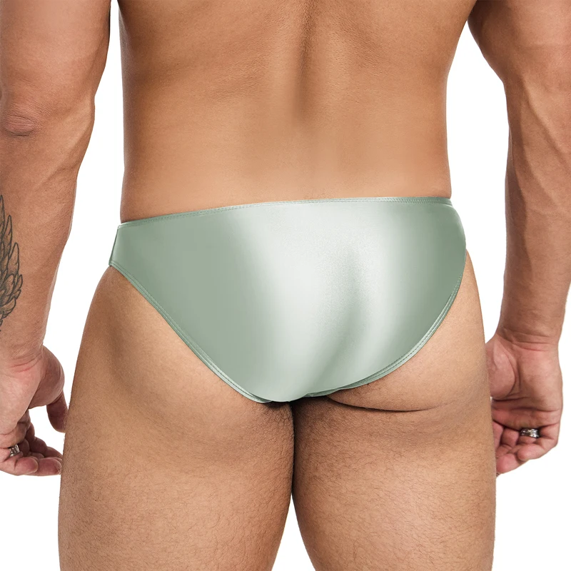 satin glossy men sexy underpants oily shiny solid color shiny breathable sports swimming trunks High elasticity briefs