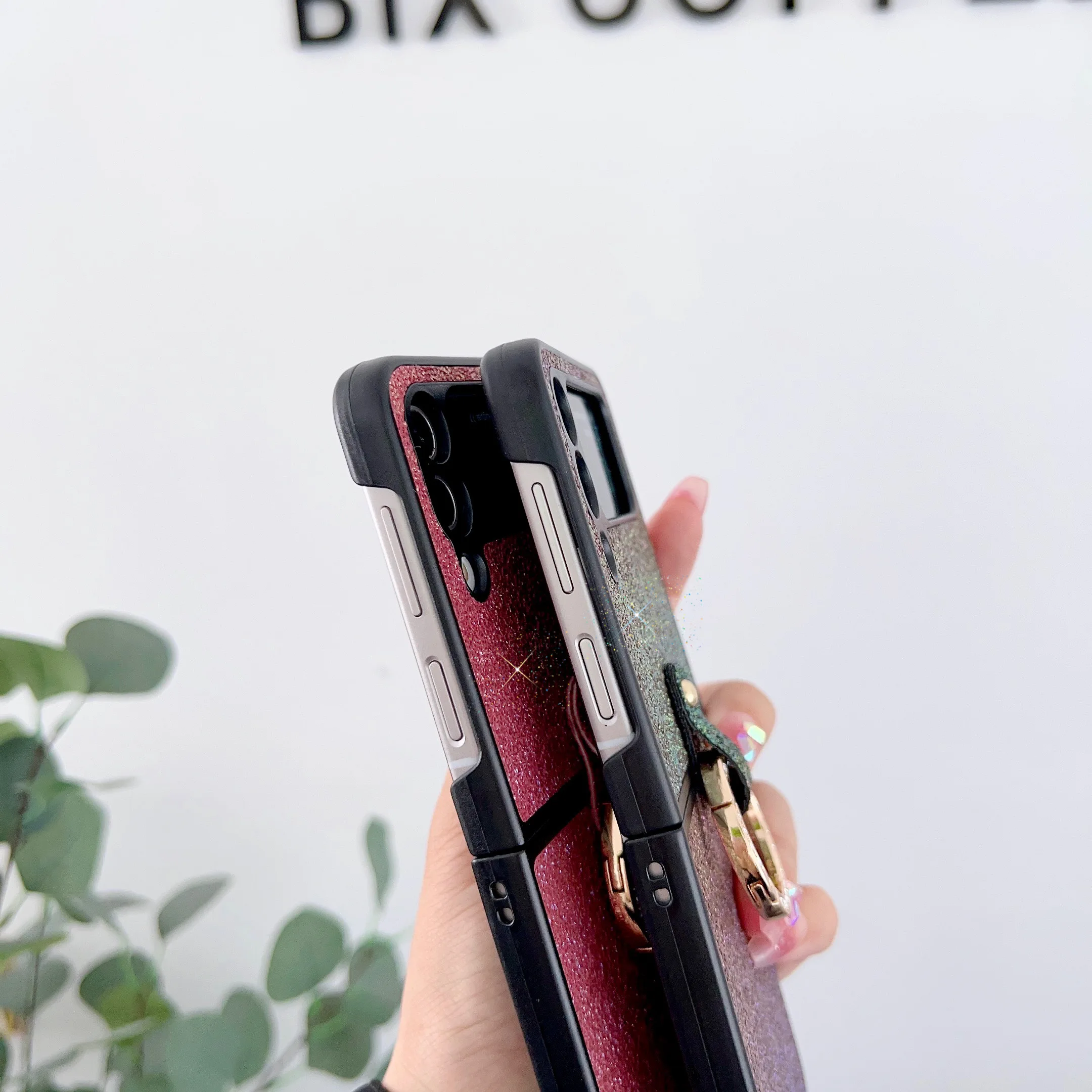 لسامسونج غالاكسي Z فليب 4 Z فليب 6 5 3 4 5 جرام P50 جيب جراب هاتف فاخر بلينغ بريق الغطاء الصلب مع حامل حلقة النساء فتاة