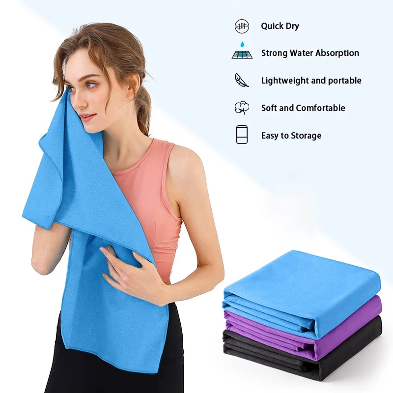 Sports Towel Portable Sweat Absorbent Swimming Double Sided Fleece Quick Dry Towel Microfiber