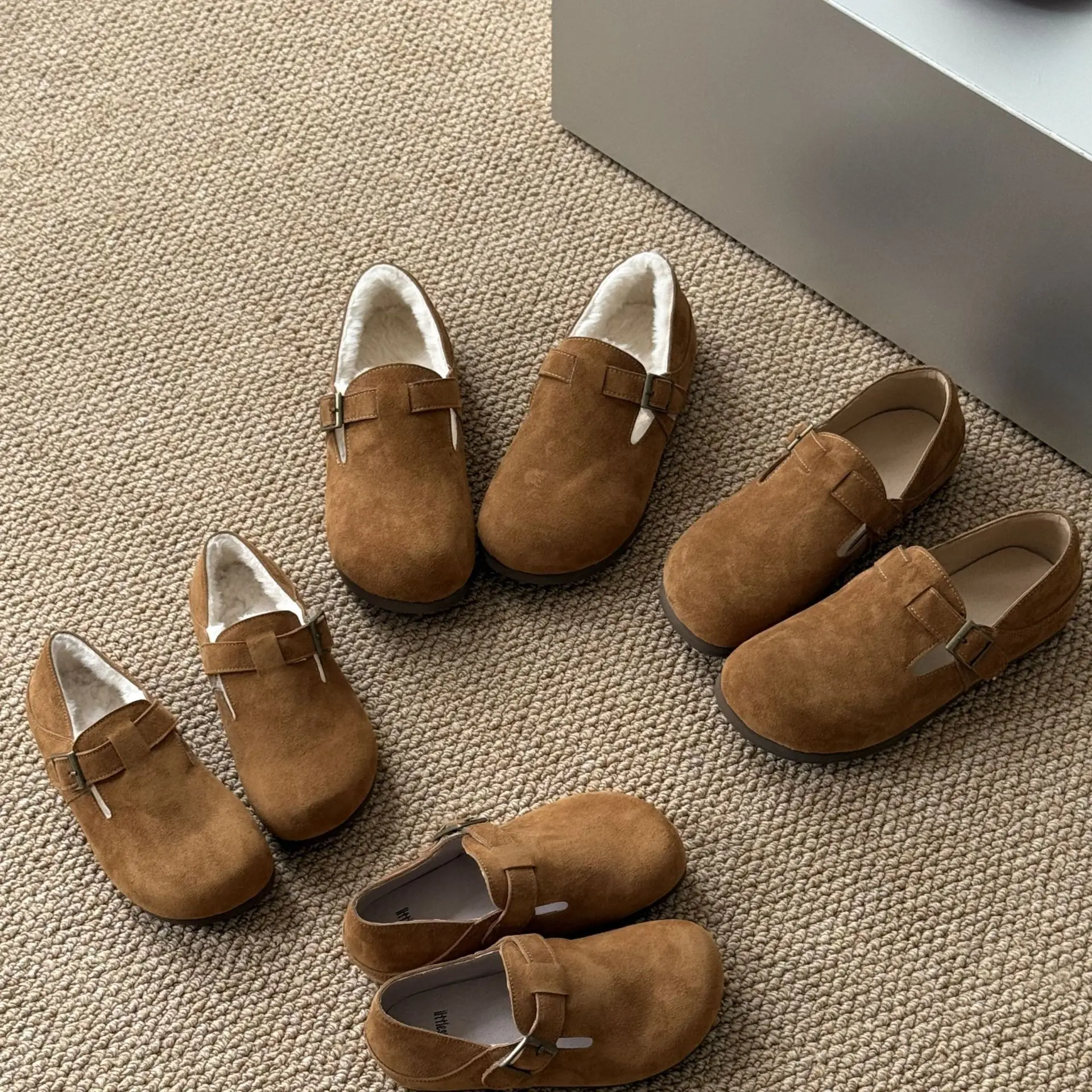 

Autumn Winter Warm wool Parent-child Children's Casual Shoes Cow Leather Girls shoes Woman Walking Shoes Kids Fur Shoes