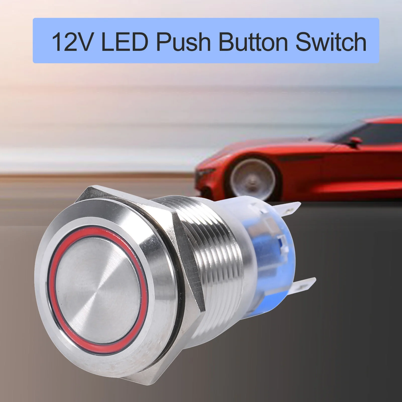 19mm 12-24V Waterproof Stainless Selflocking Latching Push Button Switch White LED