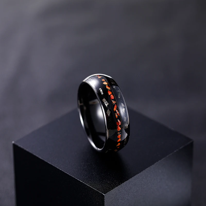 Somen 8mm Tungsten Carbide Ring For Men Dinosaur Bone/ Black Sand Metal Slag inlaid Engagement Wedding Band Jewelry Comfort Fit