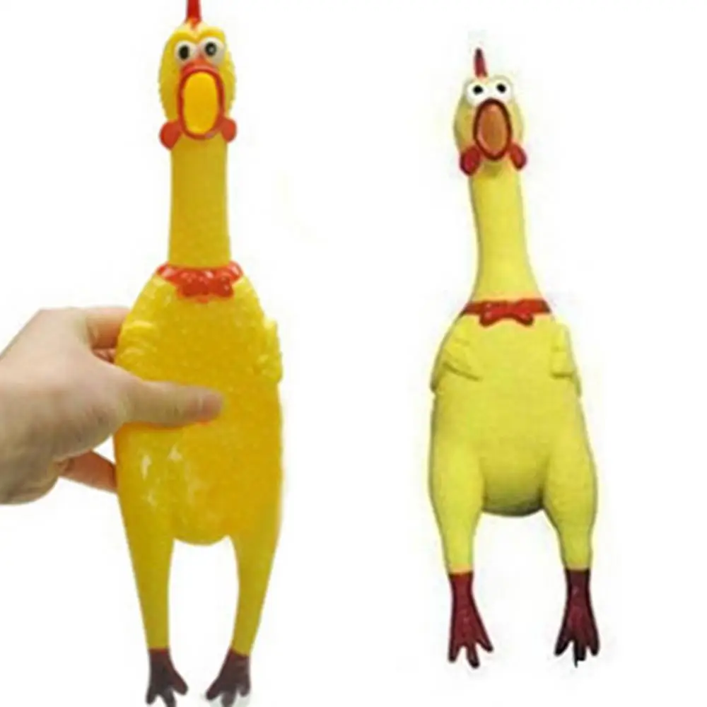 17cm Funny Chicken Squeak Toy Dog Sounding Toy Screaming Chicken Squeeze Sound Dog Chew Toy Yellow Screaming Rubber Chicken