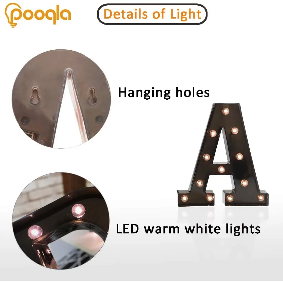 Pooqla تضيء LED حرف سرادق علامة الأبجدية سرادق الحروف مع أضواء لحفل زفاف عيد الميلاد عيد الميلاد ضوء الليل L