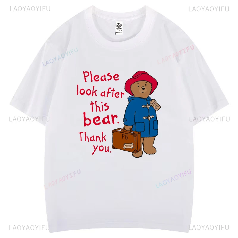 Please Look After This Bear Thank You Paddington Bear T-shirt Woman Kawaii Cartoon High Quality Cotton Graphic T Shirts Tops Tee