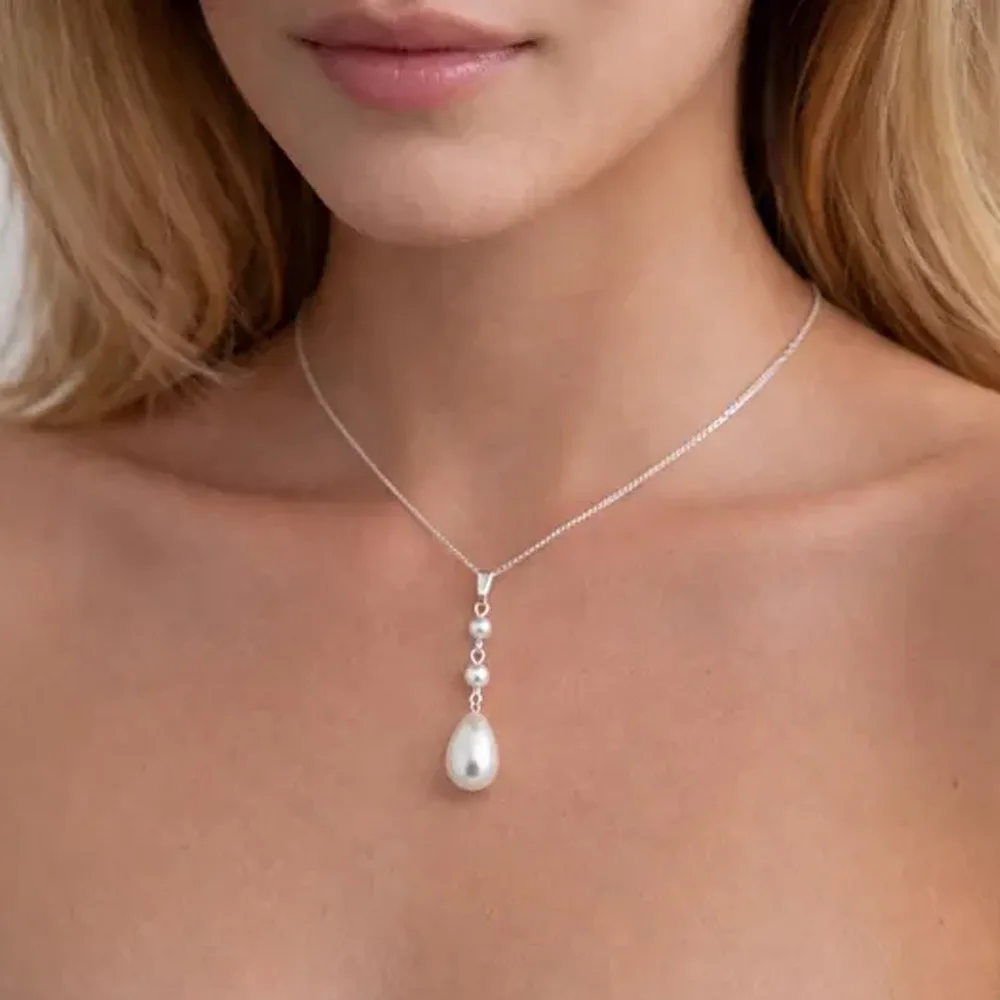 Pearl Back Necklace for Women Long Drop Body Chain Sparkly Elegant Chic Glam Minimalist Party Jewelry Gift Box Packaging