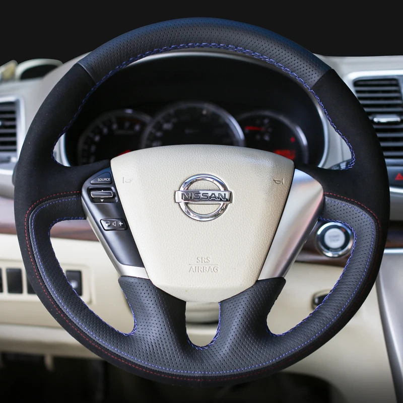 Customized High Quality Suede Leather Hand Stitched Steering Wheel Cover for Nissan Teana Murano Z51 Elgrand Quest