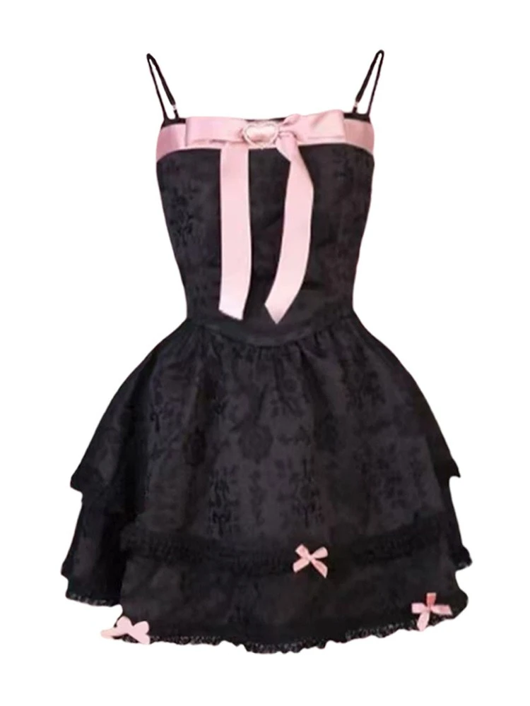 فستان أنيق حلو على الموضة الكورية للنساء بفيونكة ماسية وردية ضيقة وخصر ضيق على شكل حرف a تنورة منتفخة غير رسمية أنيقة للحفلات النسائية #6