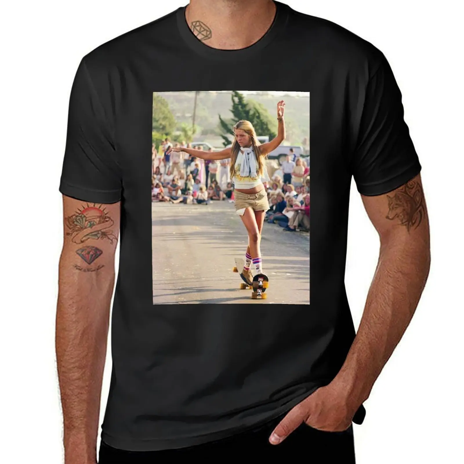 Ellen O'Neal - 1970's Freestyle Skateboarder T-Shirt summer clothes plain fitted t shirts for men