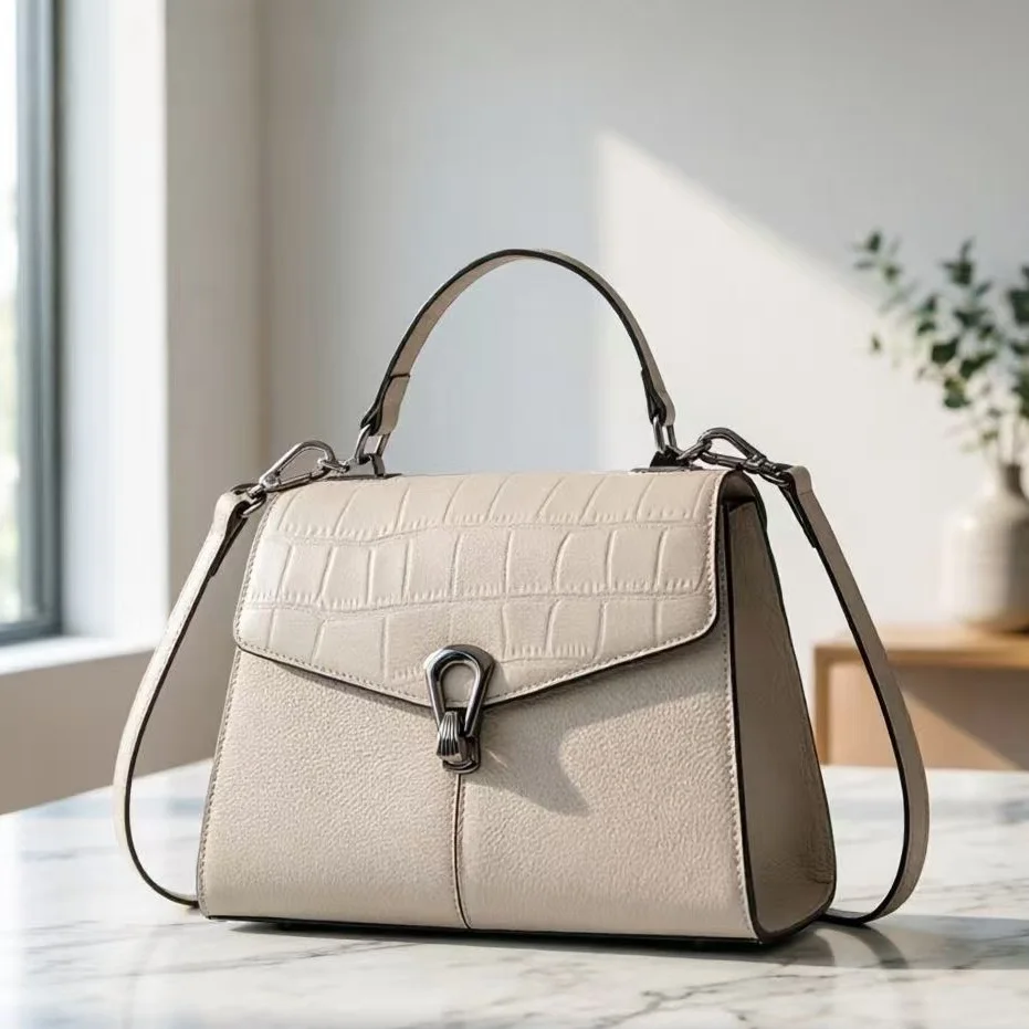 

2026 New Listed Luxurious Women Leather Handbag Rice First Cow Leather Ladie Handle Cow Bag Handmade Shoulder Bag Girls#AL707