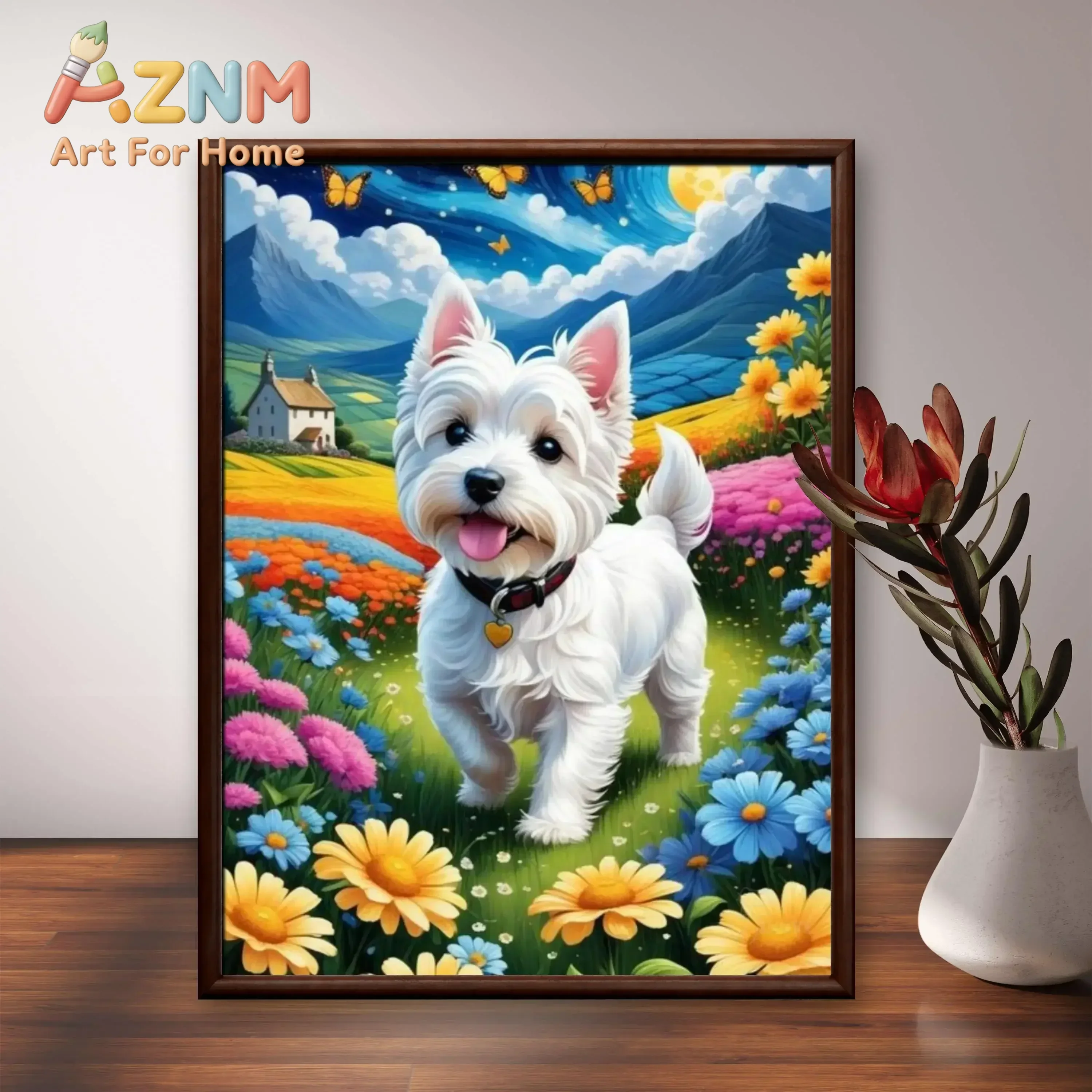 West Highland White Terrier Cute Puppy Art Portrait Diamond Painting DIY Embroidery Mosaic Picture Home Room Decor Gift