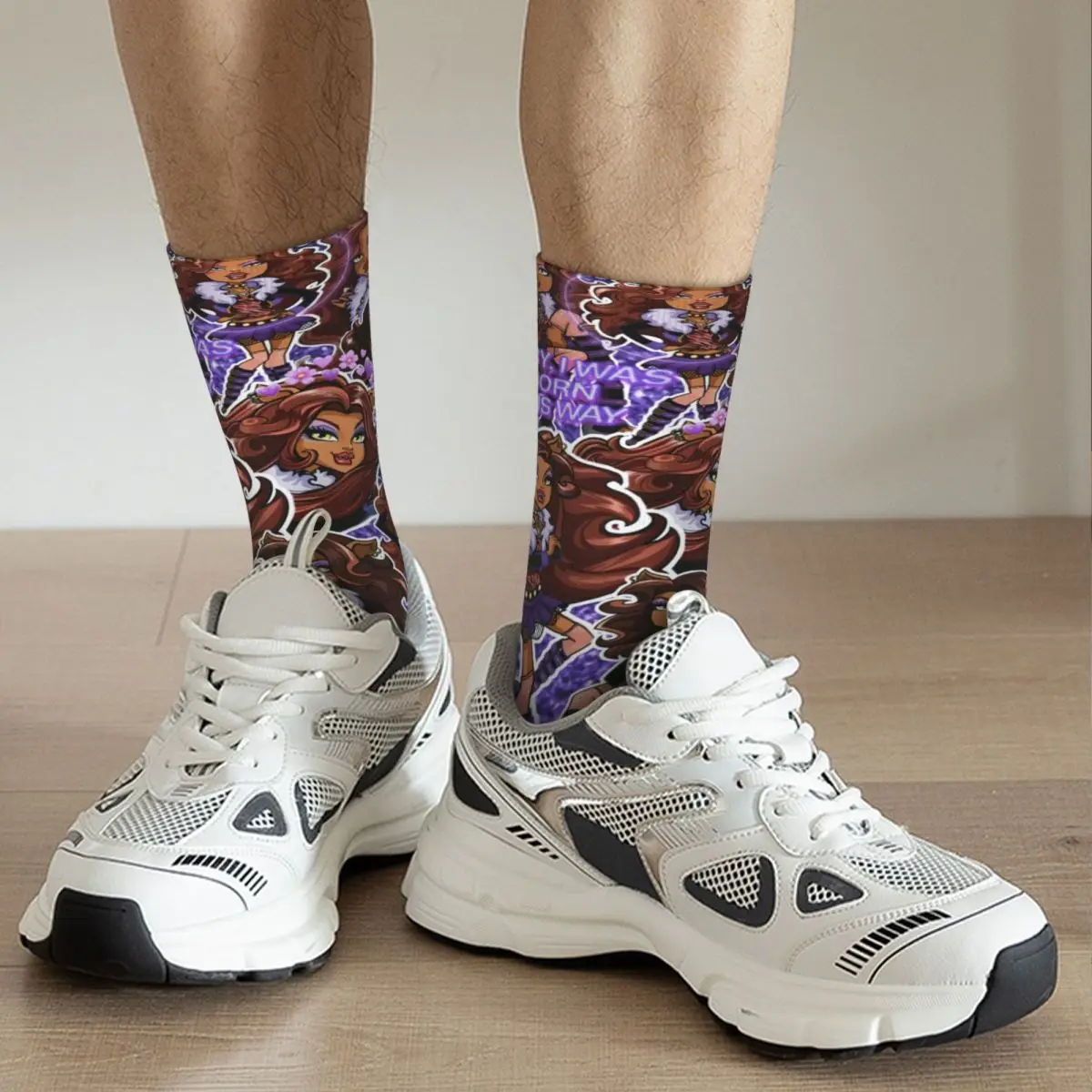 Crazy Design Monster High Anime Basketball Socks Clawdeen Wolf Polyester Crew Socks for Unisex Breathable