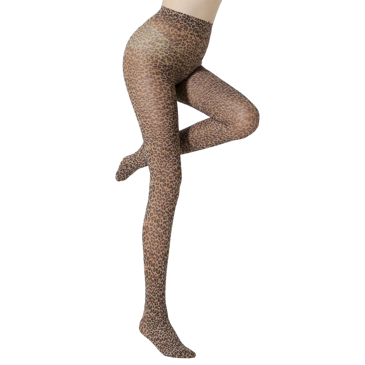 A pair of women\'s leopard print fashionable tight fitting pantyhose