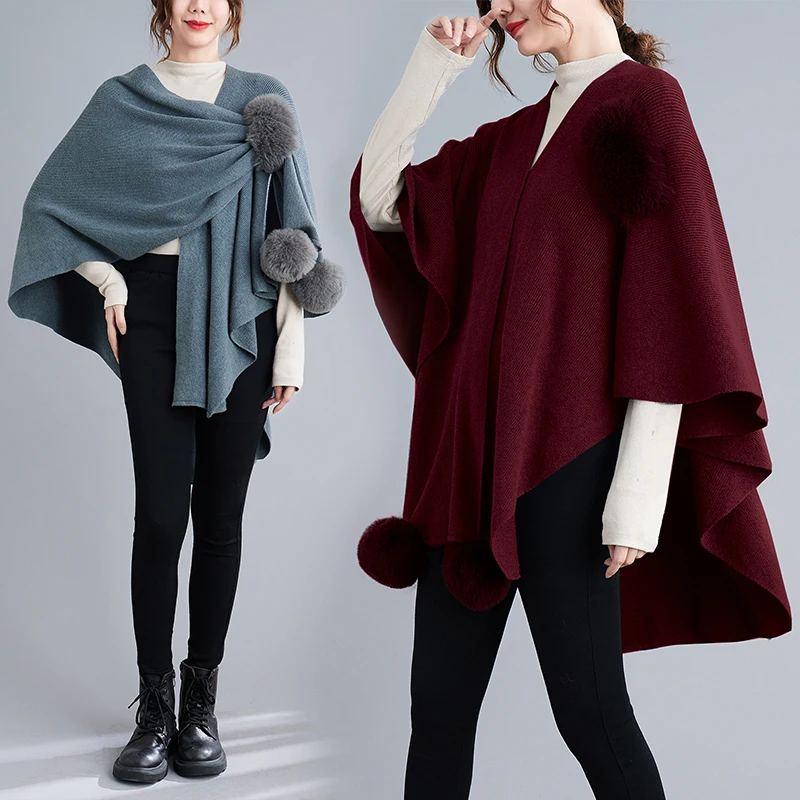 

Irregular Sweater Cape Coat Women's Poncho Solid Color Shawl Autumn Winter Loose Knitwear Casua Sleeveless Female Cardigan