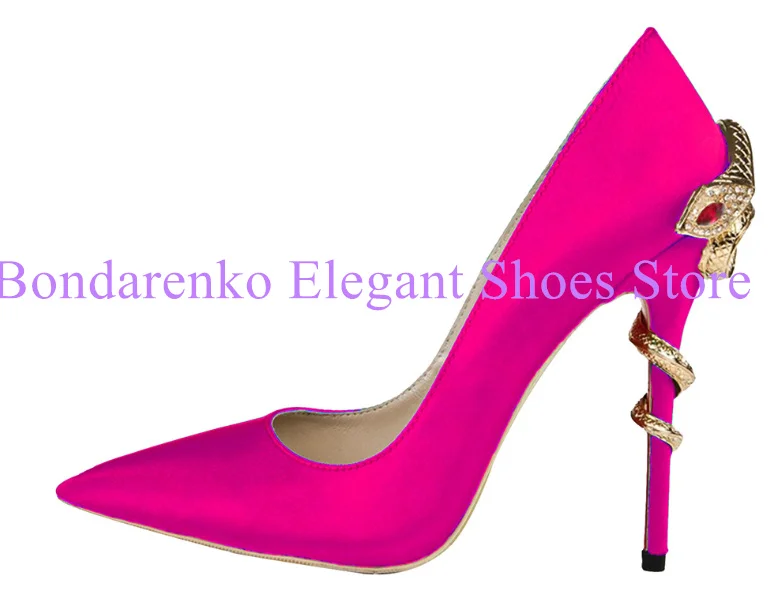 

Sexy Snake Decor Heel Lady Pumps Fashion Pointed Toe Thin Heel Woman High Heels Shoes Large Size Banquet Dress Party Shoes