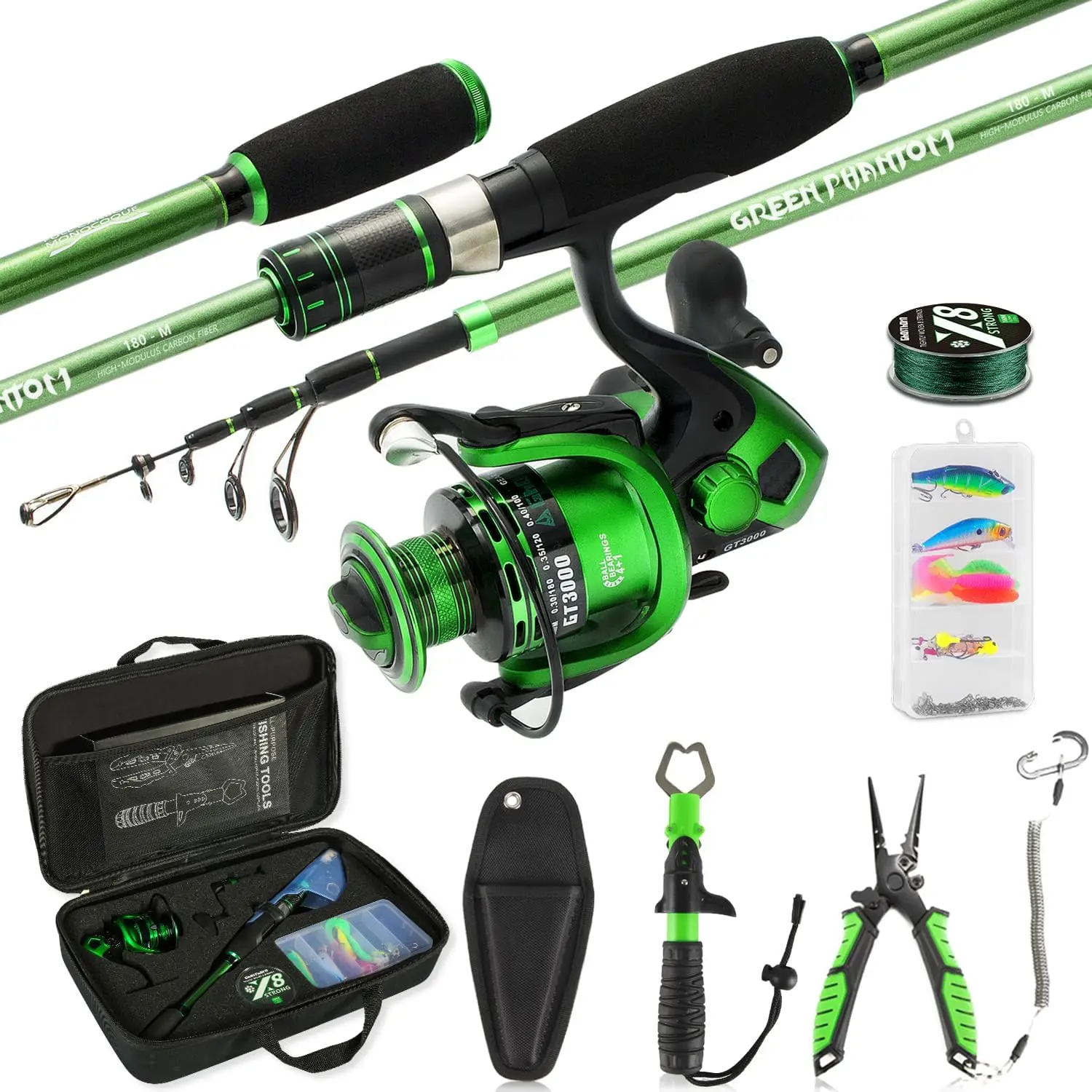 Fishing Rod and Reel Combo, Graphite Telescoping Fishing Pole Collapsible Portable Travel Kit with Carrier Bag for Fre