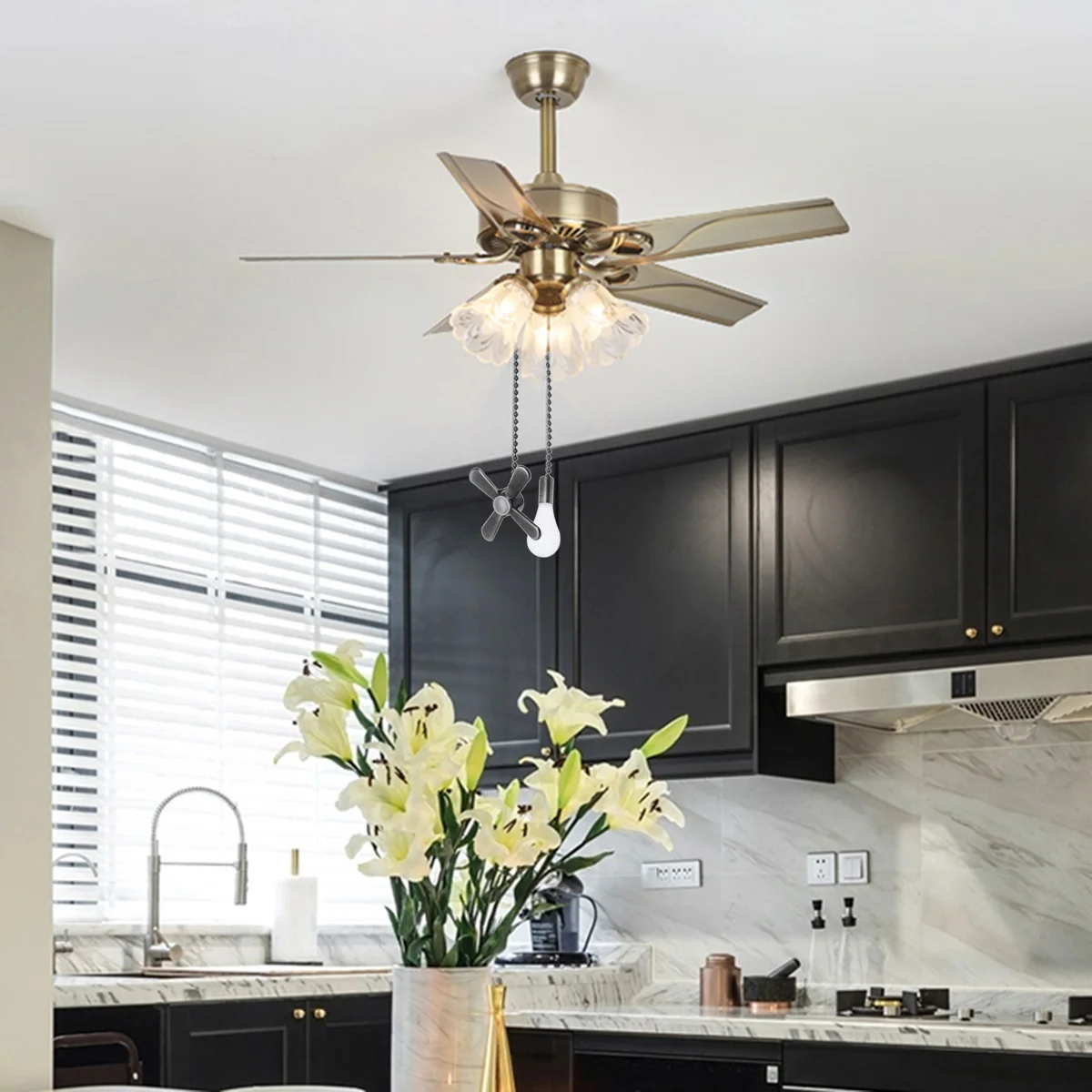 1 set di catene per ventilatori con perline in metallo resistente, design vintage nero per ventilatori a soffitto e catena per ventilatori ad alta illuminazione