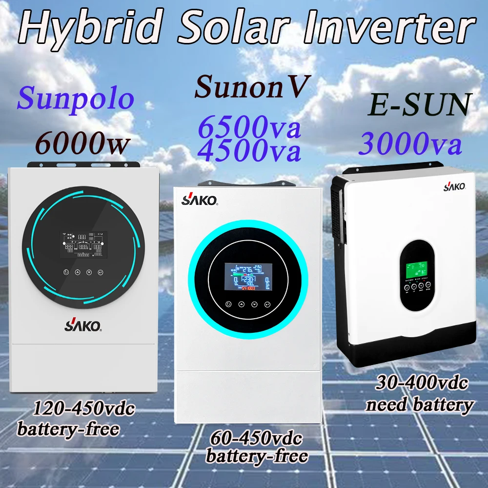 Sako Hybrid Solar Inverter: 6000W 48V 120A MPPT Controller, 4200W 24V & 6200W 48V, Pure Sine Wave, Operates Without Battery