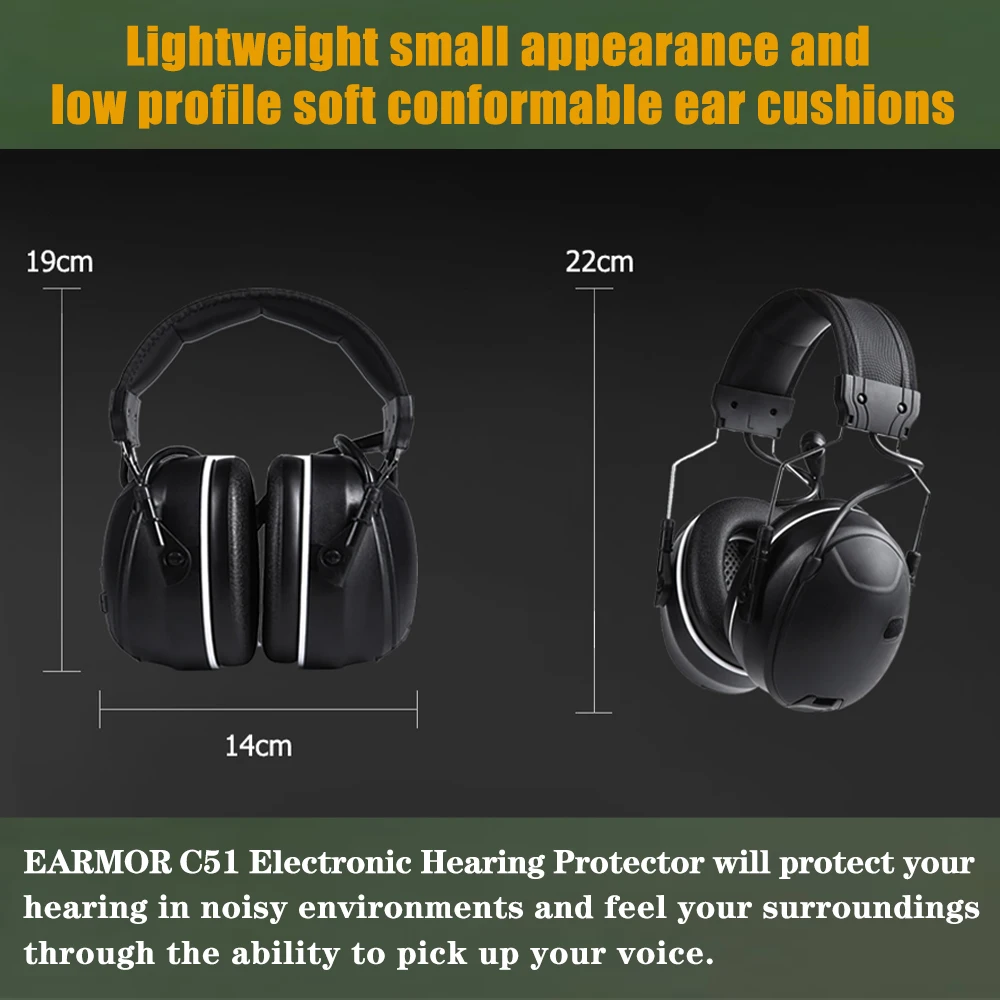 EARMOR C51 Electronic Hearing Protector Bluetooth 5.1 Noise Cancellation Earmuffs with Microphone Communication Tactical Headset